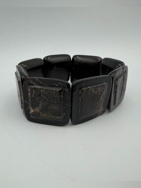 Black Marbled Tile Stretch Bracelet - Women